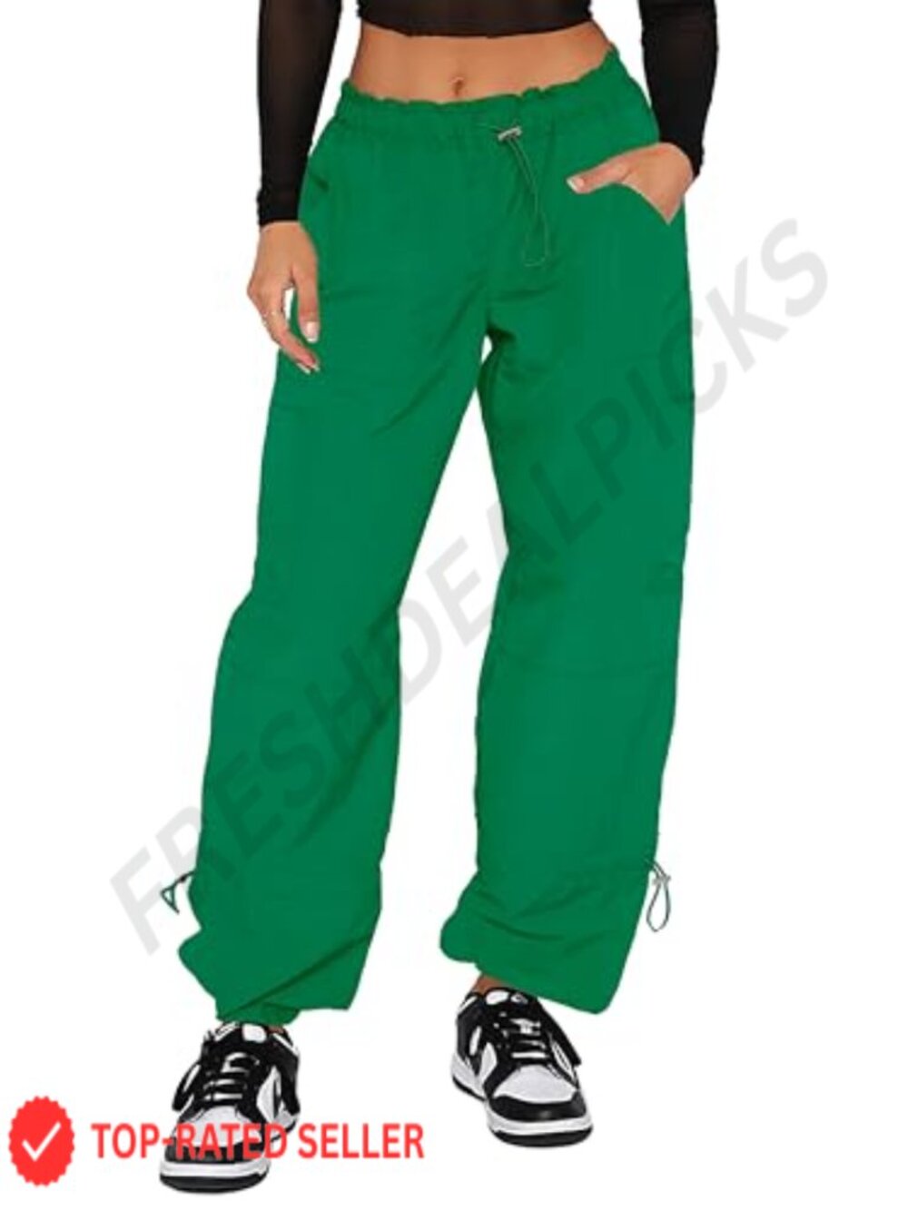 Nylon Cargo Pants Women Baggy Parachute Y2K Wide Leg Drawstring